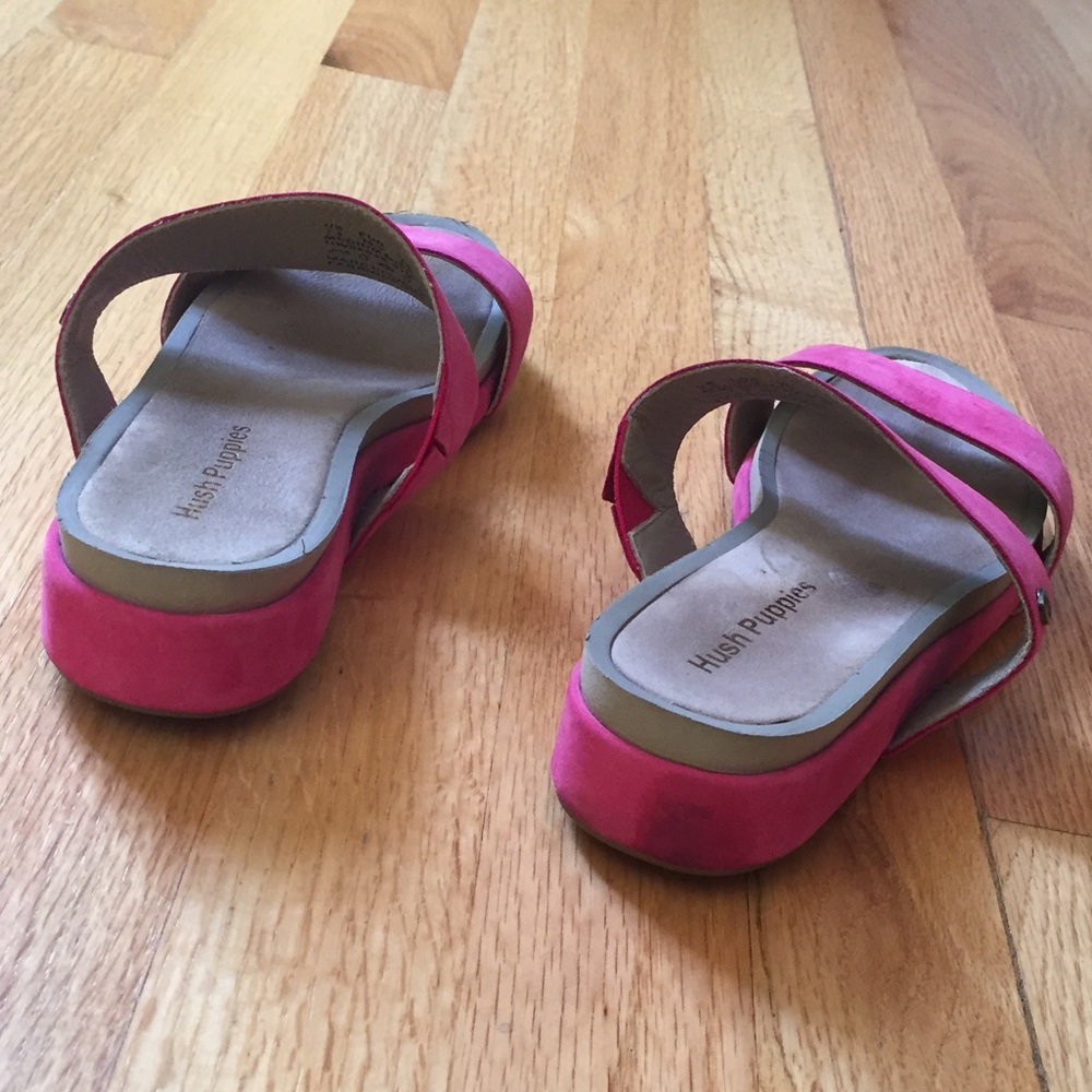 Hush puppies leather flatform Barbie pink slide sandals - Picture 3 of 7